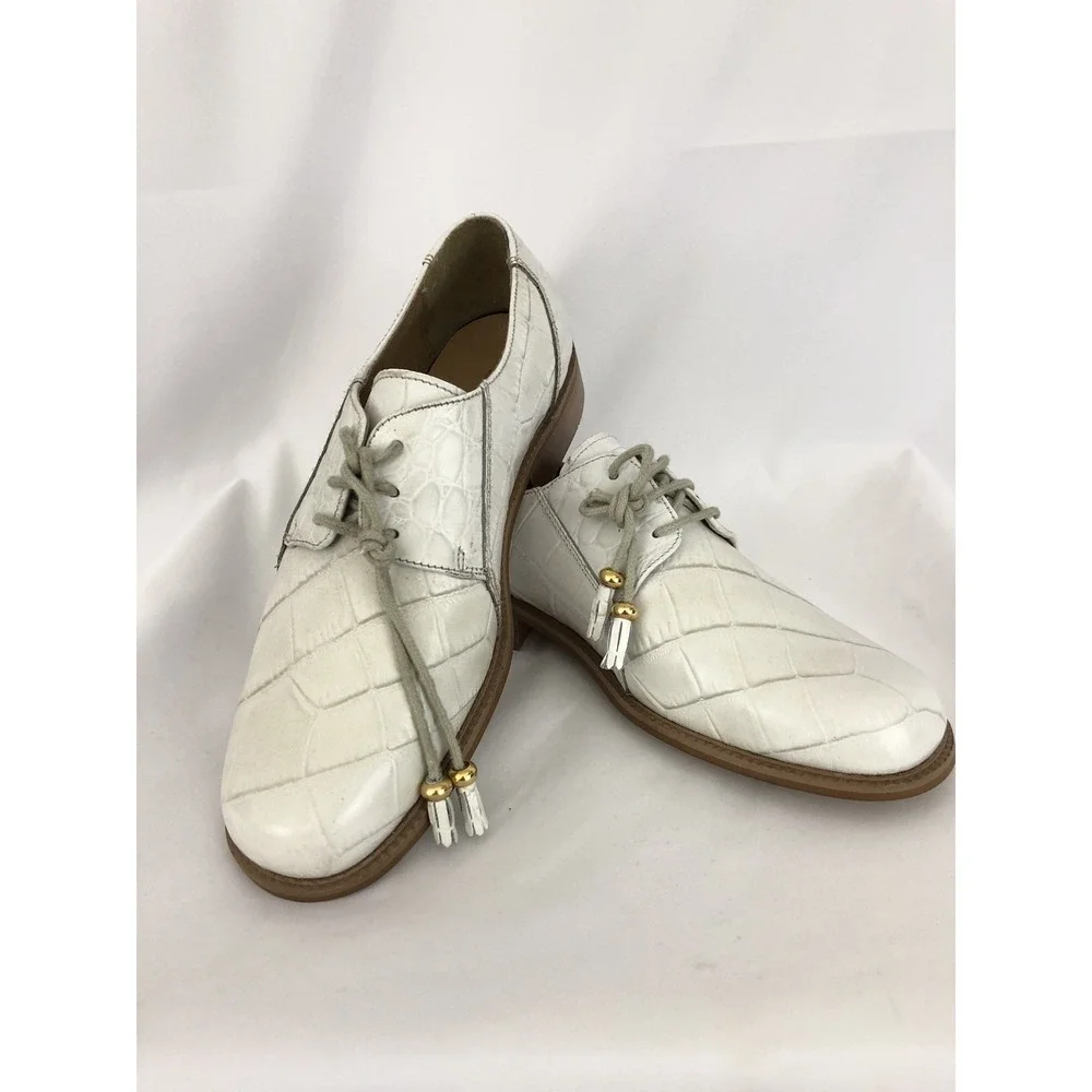 Basini II Boys Croc Pattern Ice Oxford Lace-Up Leather Shoe Size 3.5 M EUC SH264